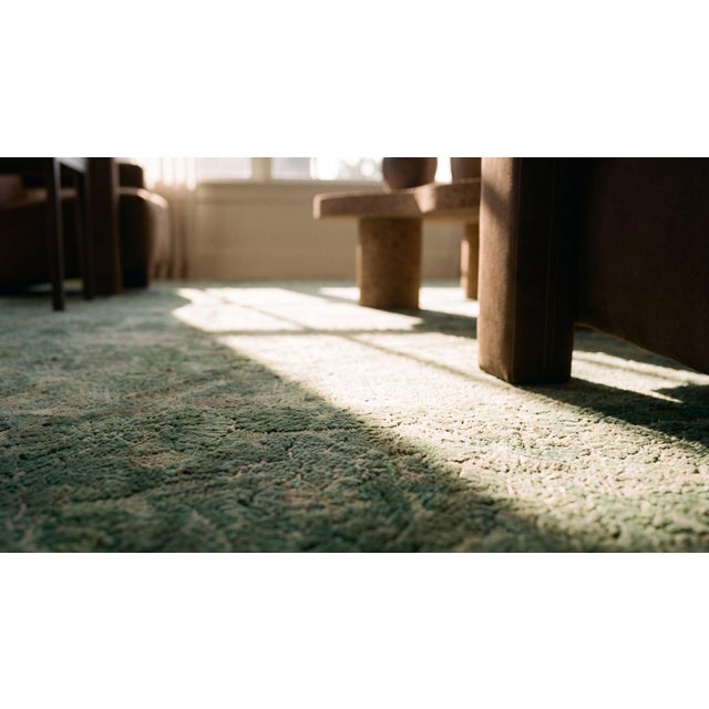 Early 20th Century 1930s Green Floral Antique Chinese Art Deco Rug 9' X 12' Handknotted Wool Carpet For Sale - Image 5 of 7