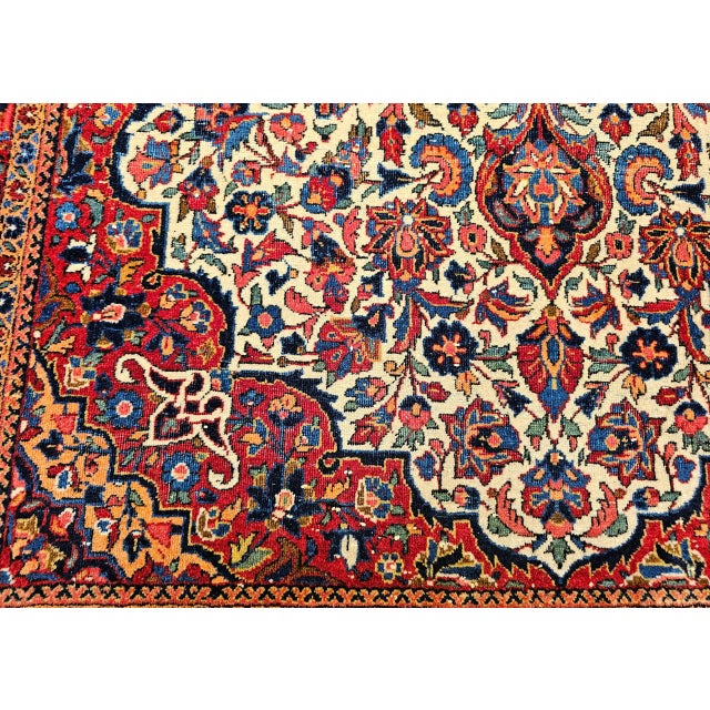 Early 20th Century Persian Kashan Rug, Hand-Knotted Wool, Floral Design, Ivory & Blue, 4x7 For Sale - Image 15 of 17