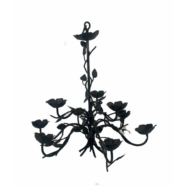 Handcrafted Wrought Iron Floral Candle Chandelier, 1990s For Sale - Image 7 of 7