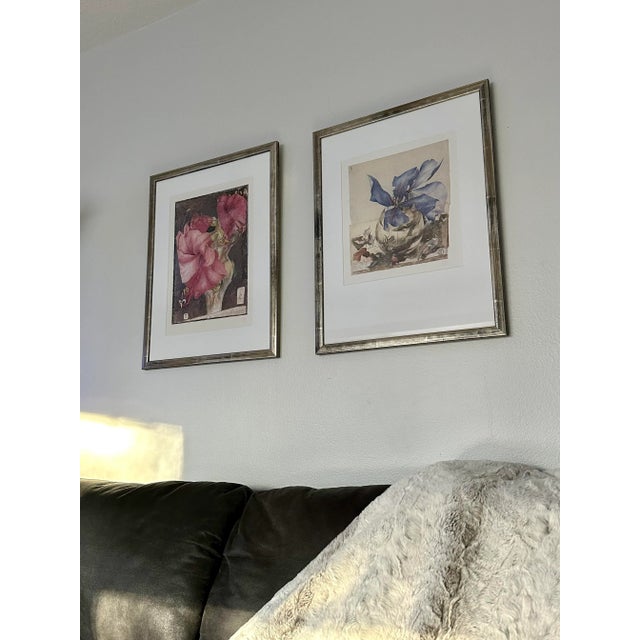 Red Framed Artwork Horst Janssen Lillies Floral Offset Lithograph Red Stamped Germany, Framed For Sale - Image 8 of 8