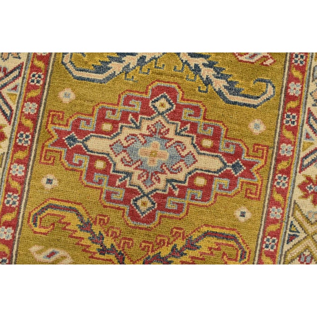 Textile Kazak Runner 2’9” X 9’9” Green Wool Tribal Hand-Knotted Oriental Rug For Sale - Image 7 of 13