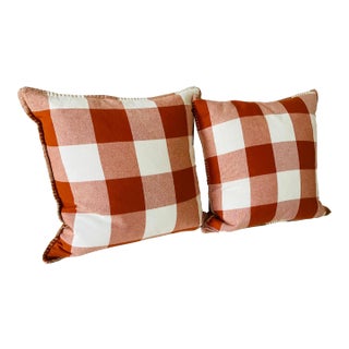 Boho Pair of Plaid Pillows French Country Feather Down Pillows For Sale