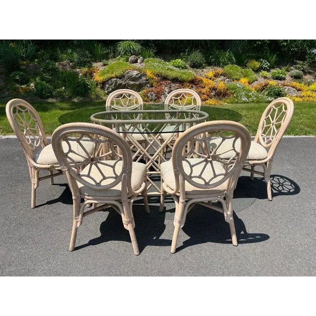 Palm Beach Regency Rattan Dining Set With Six Chairs For Sale - Image 4 of 13