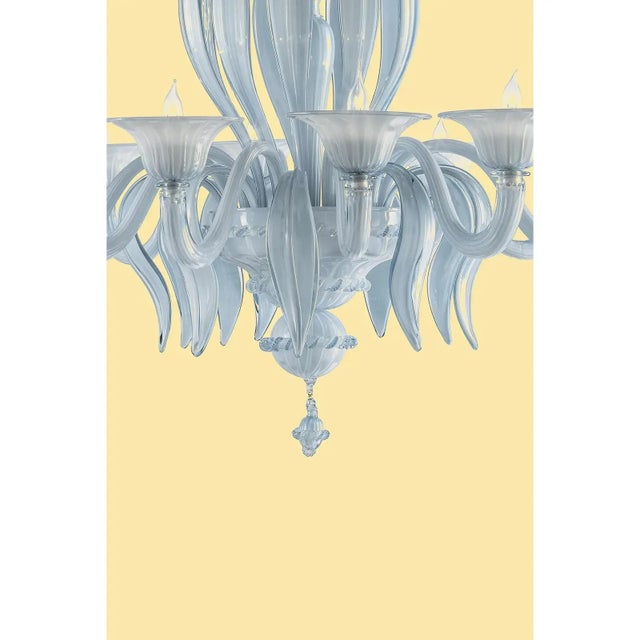 Glass Venetian Azure Style Murano Glass Chandelier with Leaves by Simoeng For Sale - Image 7 of 10
