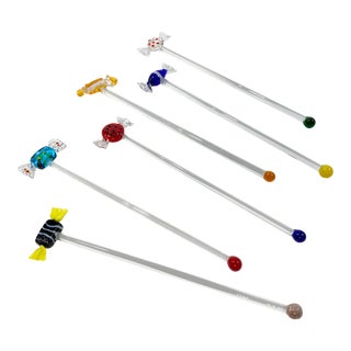 Vintage Blown Glass Wrap Candy Swizzle Sticks, Set of 6 For Sale