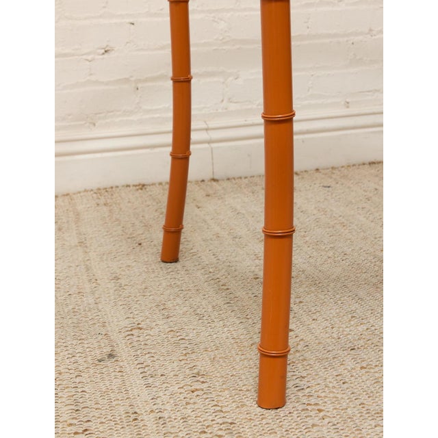 Vintage Bamboo-Style Orange Round Dining Table With Glass Top For Sale - Image 10 of 10