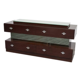 Modern Macassar Ebony Chest of Drawers and Cubic Mirror, 1980s For Sale