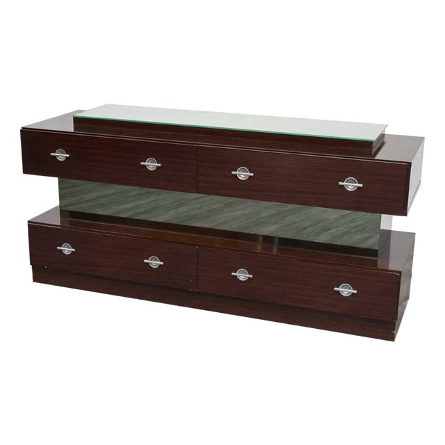 Modern Macassar Ebony Chest of Drawers and Cubic Mirror, 1980s For Sale