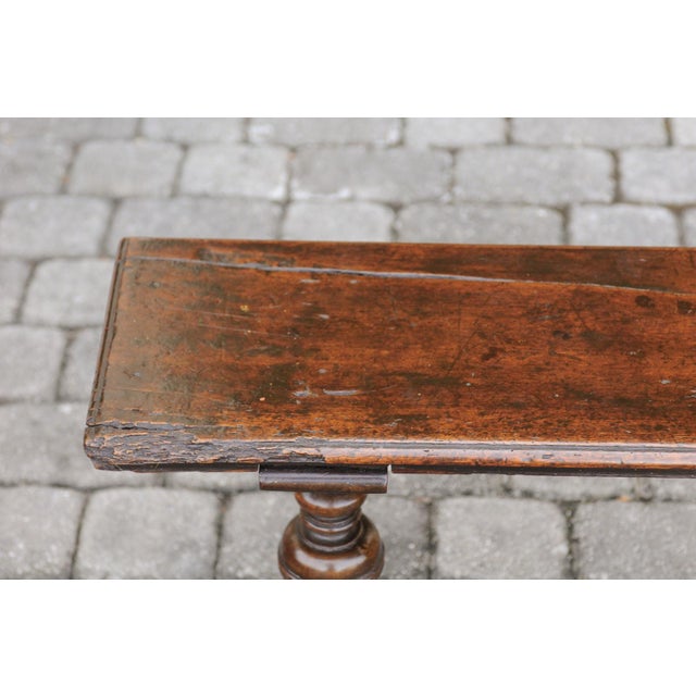 Two English Georgian Period Walnut Benches with Turned Legs and Cross Stretcher For Sale - Image 12 of 12