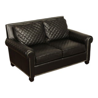 Century 'Lyndon' Black Quilted Leather Loveseat or Settee For Sale