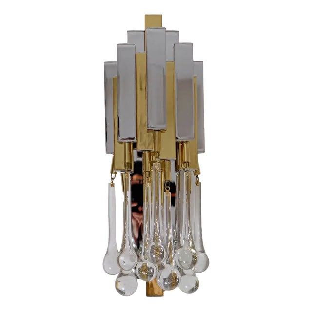 Wall Candlestick in Gold Chrome with Glass Tear Drops from BD Lumica, 1980s For Sale