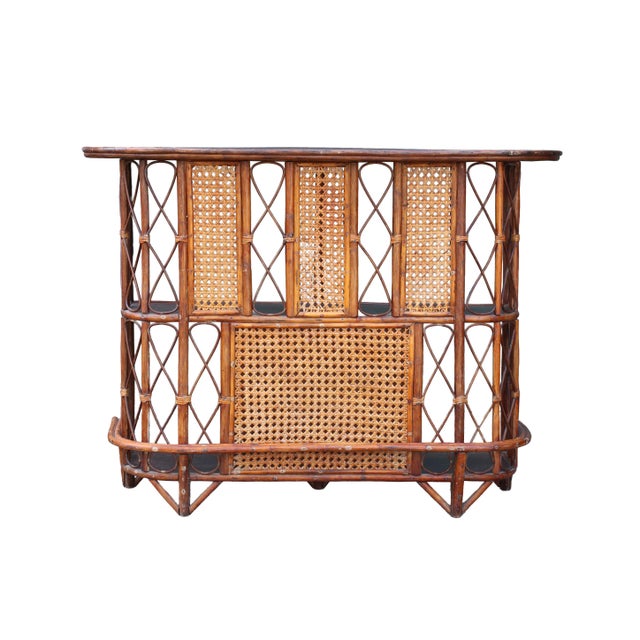 Brown French Freestanding Rattan and Cane Bar, 1970s For Sale - Image 8 of 12