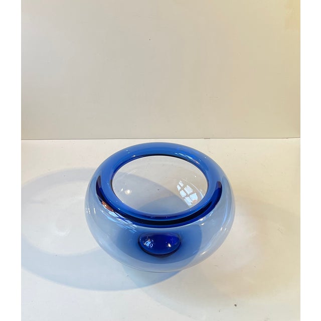 Blue Mid-Century Blue Glass Bowl by Per Lütken for Holmegaard, 1970s For Sale - Image 8 of 8