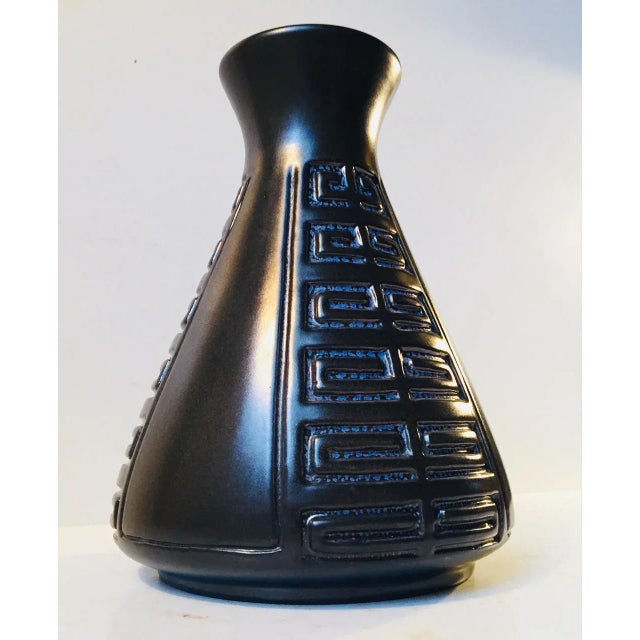 Mid-Century Modern Vintage Danish Black Geometric Pottery Vase from Langeland, 1970s For Sale - Image 3 of 6