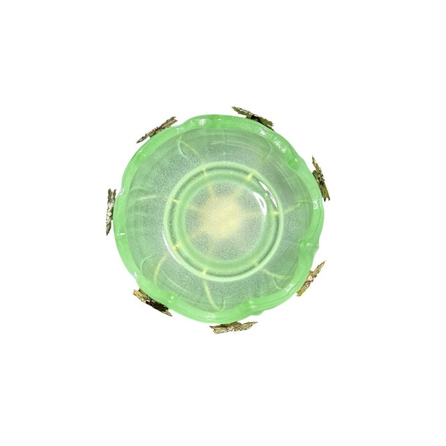 Green Vintage Brama Frosted Green Art Glass Bowl on Silver-Plated Base For Sale - Image 8 of 11