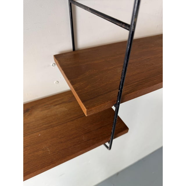 Black Mid-Century Modernist Teak and Steel String Wall System attributed to Kajsa & Nils Nisse Strinning for String, 1950s, Set of 6 For Sale - Image 8 of 9