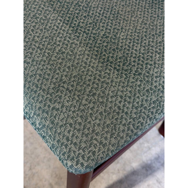 High Back Wooden Dining Chair With Green Fabric Upholstery Vintage Mid-Century Modern For Sale - Image 9 of 9