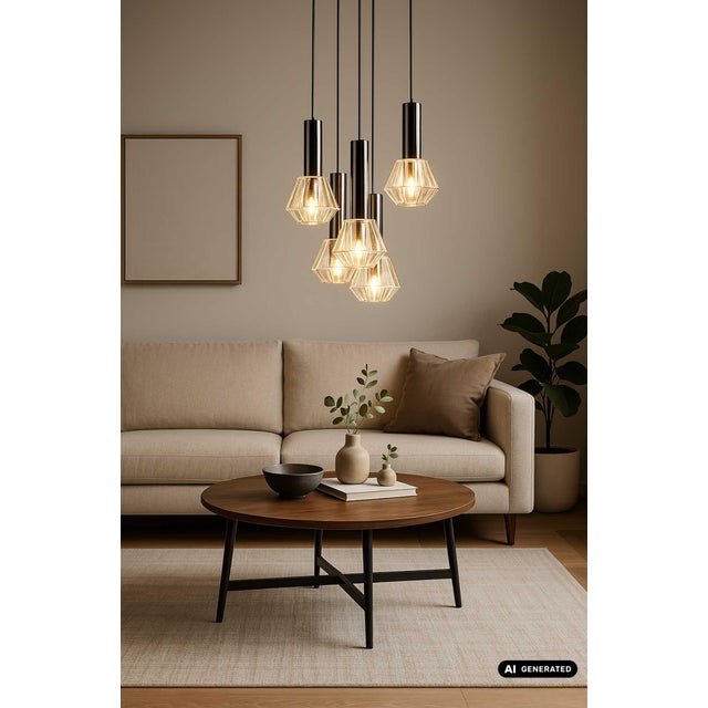 Metal Minimalist Cascade Lamp with Five Faceted Glass Shades and Chrome, 1970s For Sale - Image 7 of 8