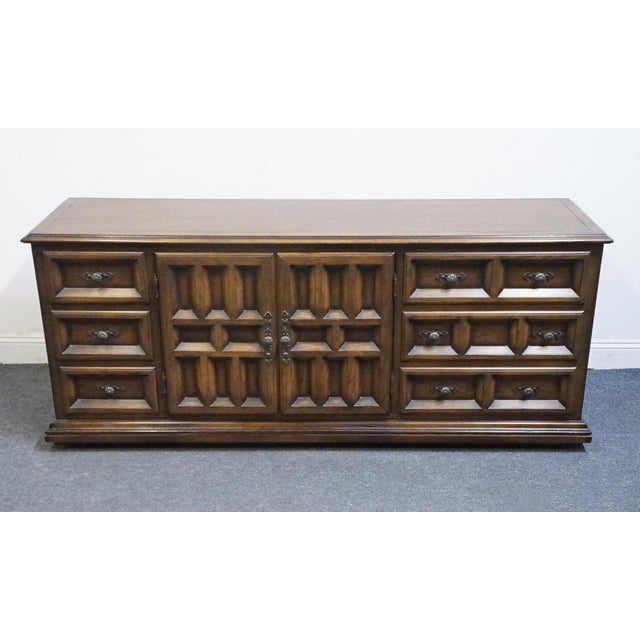 Mediterranean Century Furniture Solid Oak Spanish Mediterranean 76" Triple Door Dresser For Sale - Image 3 of 14