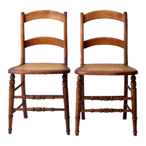 Antique Cane Seat Dining Chair Pair