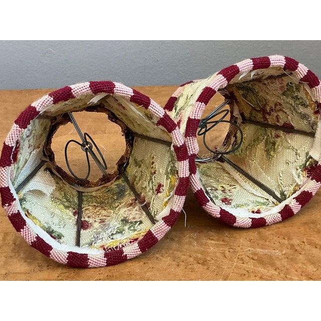 Vintage Needlepoint Floral Lamp Shades Pair For Sale - Image 4 of 14