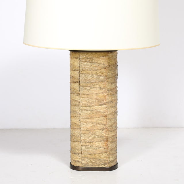 Pair of Mid-Century Tessellated Lizard & Bronze Table Lamps by Karl Springer For Sale In New York - Image 6 of 15