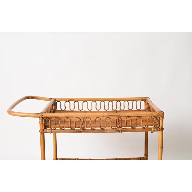 Vintage Italian Rattan and Wicker Serving Bar Cart by Franco Albini, Italy, 1960s For Sale - Image 4 of 15