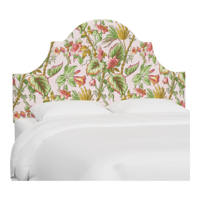 Red from Scalamandre crafted by Cloth & Company Geneva Queen Headboard, Pink Tropical Flora For Sale