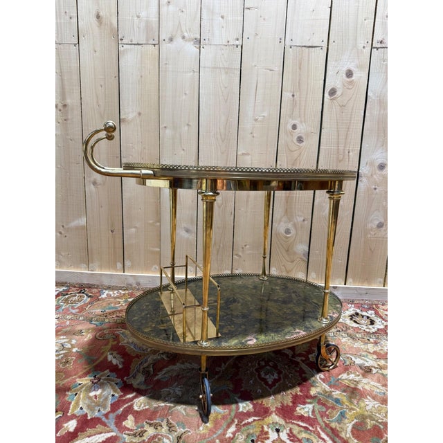Metal Louis XVI Style Serving Cart in Brass with Faux Marble Top, 1950s For Sale - Image 7 of 9