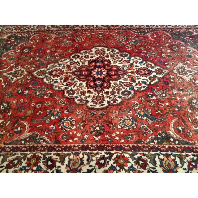 Vintage Persian Bakhtiari Rug, Handwoven Wool, Medallion Floral Pattern, Brick Red & Ivory, 7x11 For Sale - Image 13 of 15