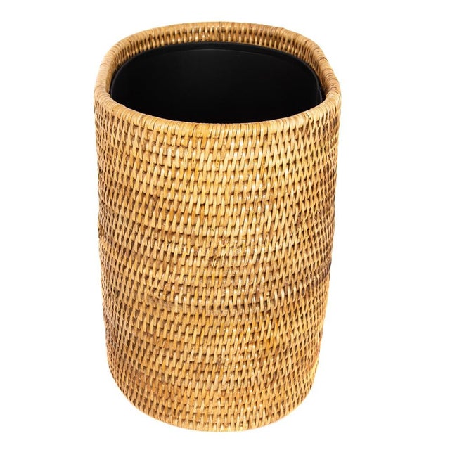 Artifacts Rattan Oval Waste Basket with Metal Liner in Honey Brown - 11" For Sale In Houston - Image 6 of 8