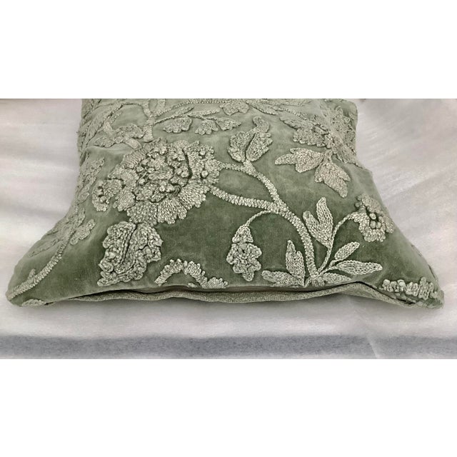 2020s Floral Embroidered Sage Washed Velvet Decorative Pillow Cover For Sale - Image 5 of 8