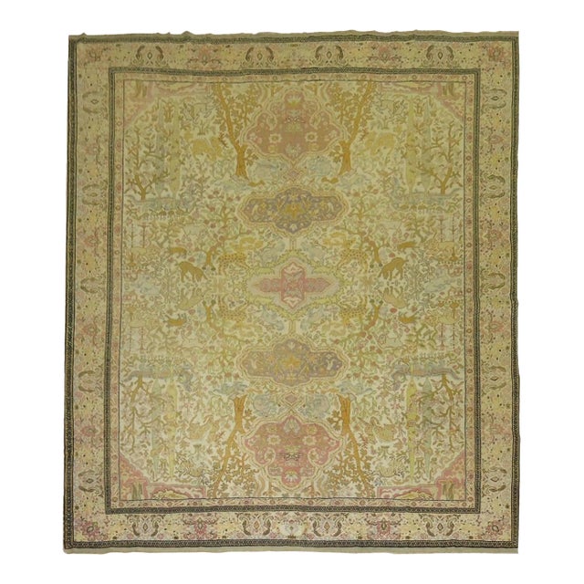 Early 20th Century Zabihi Collection Pictorial Turkish Animal Square Rug - 8'1" x 8'3" For Sale