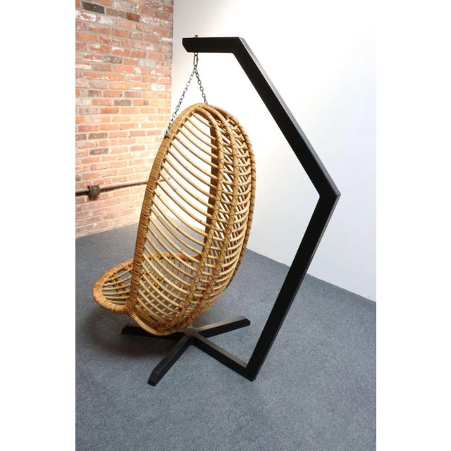 Vintage Bamboo and Rattan Hanging Parrot Chair With Cantilever Steel Frame For Sale In New York - Image 6 of 18