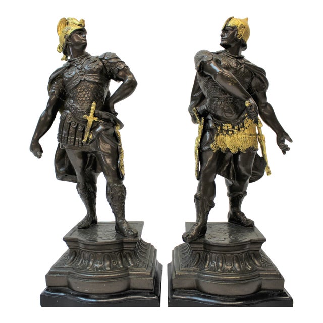 French Spelter Warrior Statues ( Bookends ) For Sale