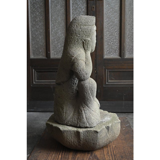 Japanese Antique Stone Buddha "Nyoirin Kannon" Edo Period / 1750-1850 For Sale - Image 4 of 18