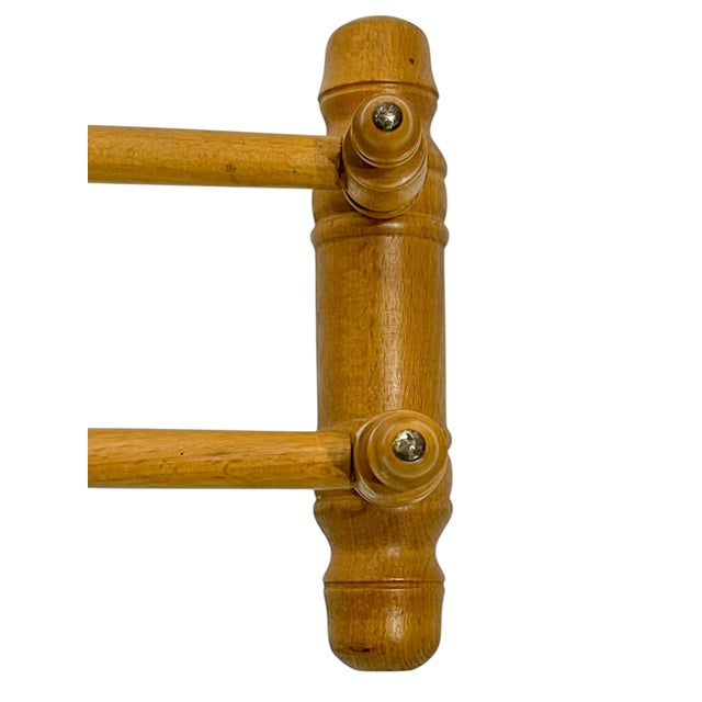 Vintage French Provincial Faux Bamboo Carved Wood Double Towel Rack For Sale - Image 4 of 17