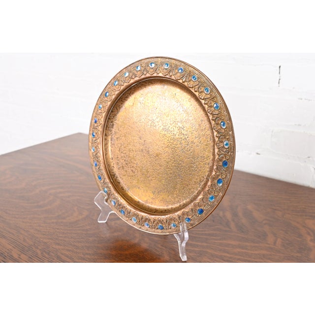 Art Deco Louis Comfort Tiffany Furnaces Favrile Bronze Doré and Enamel Charger Plate or Serving Tray For Sale - Image 3 of 10