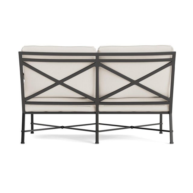 Brown Jordan Brown Jordan Venetian Right Arm Loveseat, Textured Pewter frame with Fusion Natural fabric For Sale - Image 4 of 11