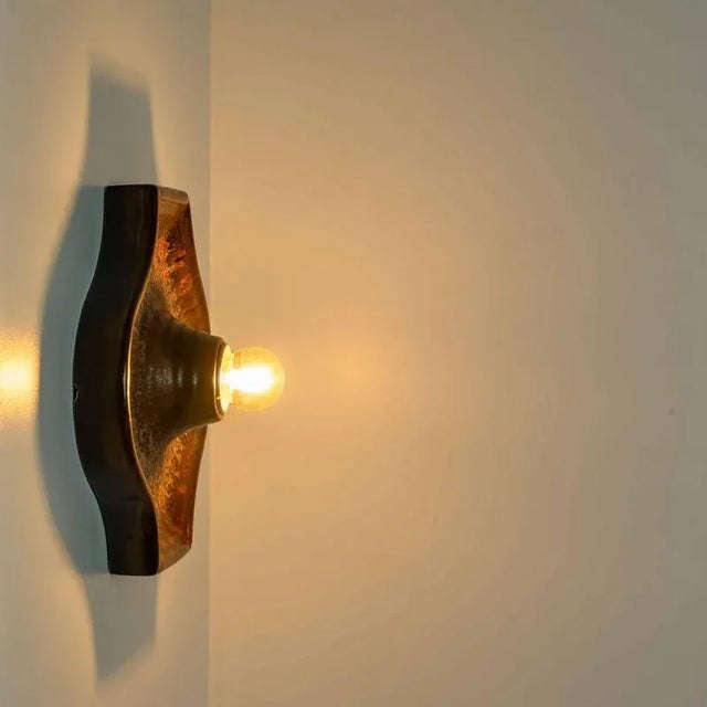 Ceramic Oval Red Brown Green Ceramic Wall Lights, Germany, 1970s, Set of 3 For Sale - Image 7 of 16
