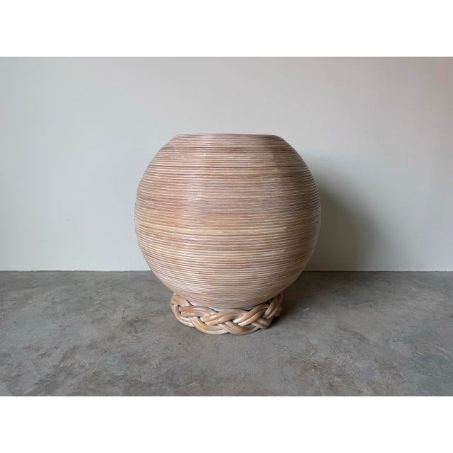 1980s Vintage Coastal Boho Chic Pencil Reed Rattan Dining Table Base For Sale - Image 5 of 12