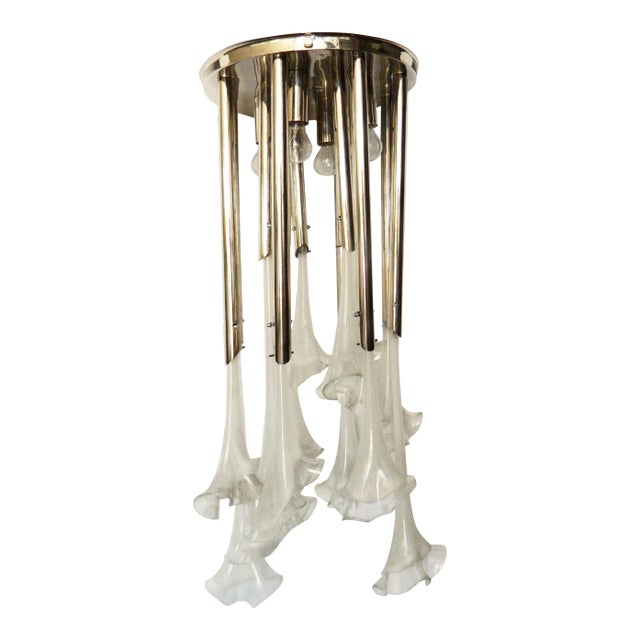 Vintage Italian Murano Corolle Flower Chandelier For Sale