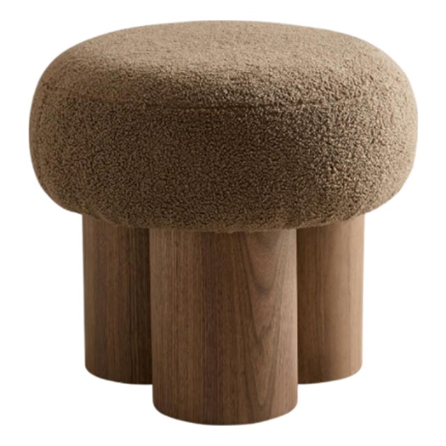 Modern Boucle Ottoman With Solid Wood Legs - Brand New For Sale