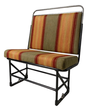 Vintage Industrial Bench with Striped Upholstery