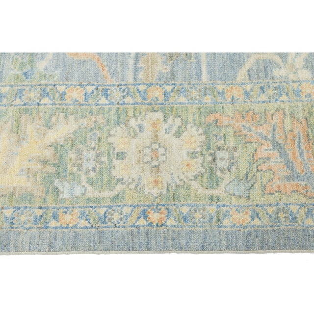 Blue Modern Sultanabad Hand-Knotted Wool Area Rug – Serene Slate Blue & Terracotta For Sale - Image 8 of 11
