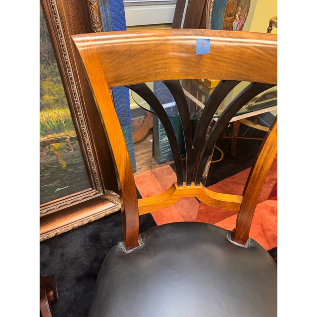 Black Set of 10 Biedermeier-Style Colombian Dining Chairs in Mahogany & Black Leather For Sale - Image 8 of 11