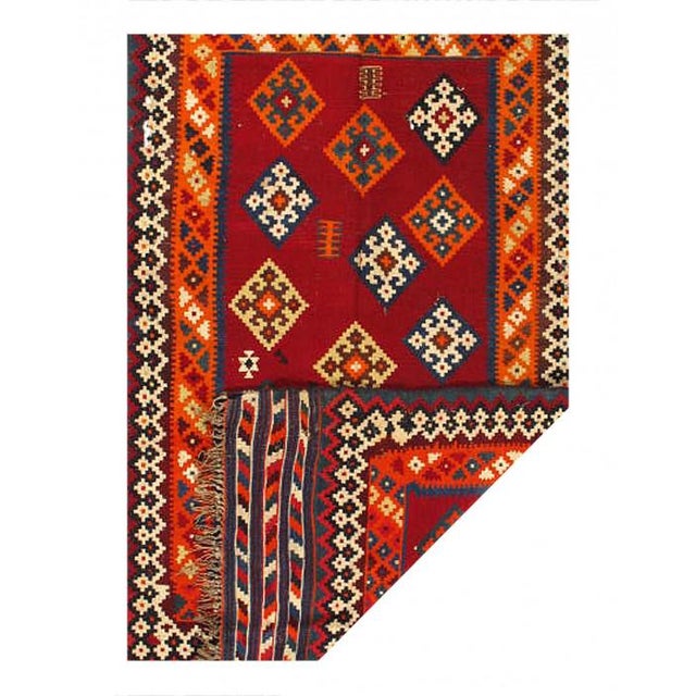 Tribal Pasargad DC Red Vintage Reversible Kilim Flat Weave For Sale - Image 3 of 4