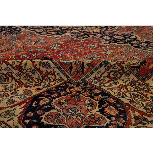 Oversized Antique Persian Farahan Red Wool Rug Featuring a Medallion Design For Sale - Image 9 of 12