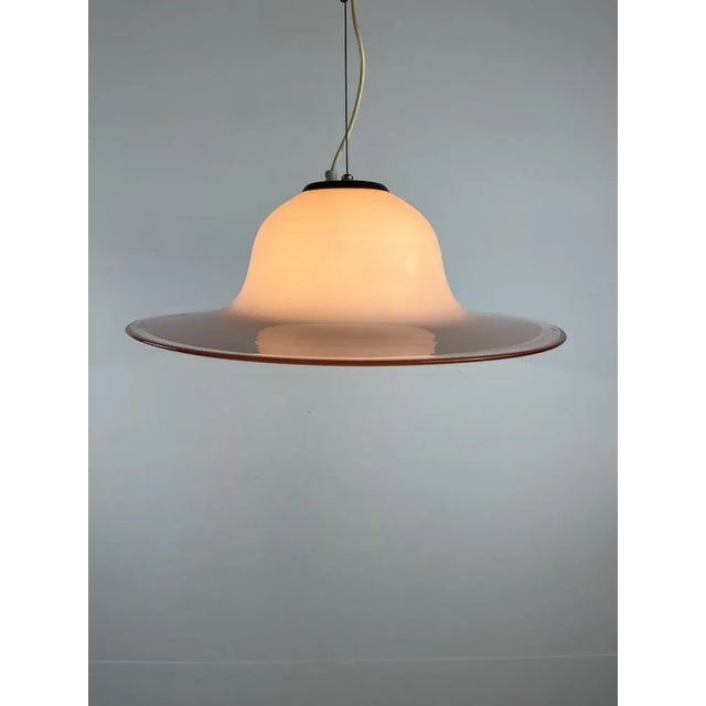 Murano glass chandelier, Vetreria de Majo, Italy, 1968. Integrate antique pink color with plum edge. Working. It has a...