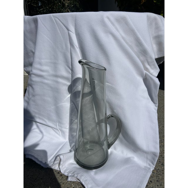 Vintage Smoky Gray Glass Tall Pitcher Vase With Handle For Sale - Image 14 of 15